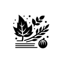 Stylized Monochrome Illustration of Autumnal Elements Leaf, Branches, and Fruit, Adorned with Dot Accents. vector