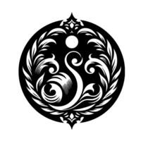 Intricate Black and White Floral Inside a Circle, Emphasizing Symmetry and Elegance with an Artistic and Ornamental Flair. vector
