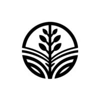 Minimalist black and white featuring a stylized plant composed of symmetrical elements within a circular frame, evoking nature and growth. vector