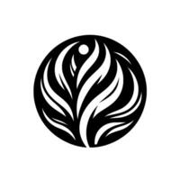 Abstract Black and White Circular Featuring Flowing, LeafLike Shapes and a Dot on Top. vector
