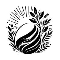 A Minimalist Black and White Illustration Depicting a Stylized Leafy Enclosed Within a Circular Framework, Symbolic of Nature and Growth. vector