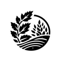 Stylized Black and White Emblem Featuring Foliage and Grain within a Circular Frame, Symbolizing Nature and Growth. vector