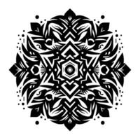 Intricate symmetrical black and white mandala pattern with geometric shapes and stylized floral elements on a white background, creating a sense of balance and harmony. vector