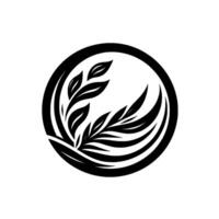 Elegant Black and White Circular Featuring Organic Leaf and Branch Elements, Harmoniously Composed. vector