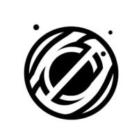 A stylized composition of a circle containing a central black form bisected by a white line, accented with additional white and black elements, set against a stark white backdrop. vector