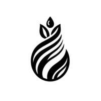 Elegant black and white featuring a stylized teardrop with flowing stripes, leaves, and a single water drop. vector