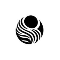 Abstract monochrome featuring a sphere with a solid circular shape merging with a series of elegant, curved lines, suggestive of movement or growth. vector