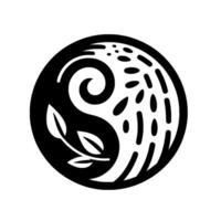 Intricate YinYang symbol depicting a stylized balance of nature, blending botanical elements with flowing, organic shapes, a minimalist . vector