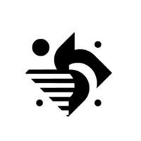 Abstract Black and White Composition Featuring a Symmetrical Geometric Shape, with Strips, Curves, and Dots, on a Solid White Background. vector