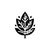 Minimalist Black and White Botanical Illustration stylized leaf featuring intricate veins and delicate droplet accents on a pristine white backdrop. vector