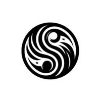 Intricate circular tribal in black and white, featuring swirling lines, teardrop and dot elements, conveying harmony. vector