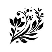 Monochromatic Floral Illustration Stylized Bloom, Berries, and Foliage in a Simple, Elegant Arrangement. vector