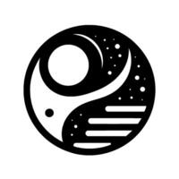 Abstract YinYang Composition Featuring Celestial Elements, Moon, Stars, and Symbolic Balance, in Monochrome Black and White. vector