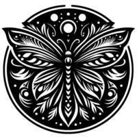 Intricate Black and White Butterfly Mandala, Geometric Pattern, Symbolic and Decorative vector