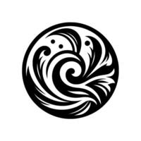 Intricate Black and White Circular Ornament Featuring Fluid Swirls, Organic Elements, and Dot Accents, Isolated on a Pure White Background. vector