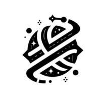 Abstract Celestial Orb Intricate Black and White Geometric Featuring Starry Elements and Flowing Lines on a White Background. vector