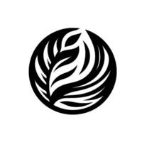 A minimalist, stylized illustration of a plant or leaf contained within a solid black circle, showcasing clean lines and a contrasting color palette. vector