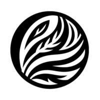 Abstract Black and White Featuring Stylized Leaves and Swirls Contained Within a Circular Frame on a White Background. vector