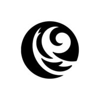 Abstract black and white featuring a flowing, stylized wave pattern within a solid circular frame. vector