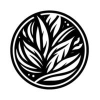 Black and White Circular of Leaves, Abstract Nature Illustration, Minimalist Botanical, Decorative Element, Modern Emblem. vector