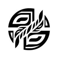 Minimalist Black and White A symmetric features a stylized leaf motif encircled by segmented shapes with a modern, abstract aesthetic. vector