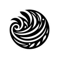 Abstract Black and White Circular with Swirls, Waves, and Leaflike Elements, Set Against a Clean White Background. vector