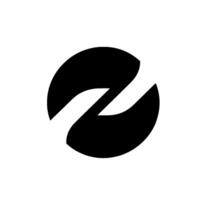 Bold abstract featuring a stylized, twopart black circle bisected by a white, flowing, curved line, set against a stark white background. vector