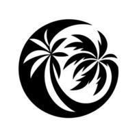 Stylized Black and White Circle Composition featuring Two Palm Trees with Contrasting Negative and Positive Space Elements for a Tropical . vector