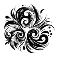 Intricate Black and White Circular Floral , a Symmetrical Pattern with Swirls, Spirals, and Delicate Leafy Accents on a Plain White Background. vector