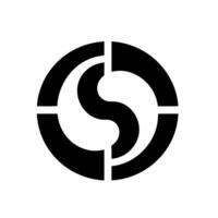 Bold, Black and White A stylized S contained within a fragmented circular frame, set against a clean, minimalist white background. vector