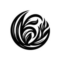 Symmetrical, Circular Black and White Illustration of Stylized Leaves and Flowing Lines, Suggesting Organic Form Within a Decorative Motif. vector