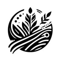 Abstract Black and White Circular Illustration of Botanicals and Geometric Forms, Suggesting Nature and Harmony. vector