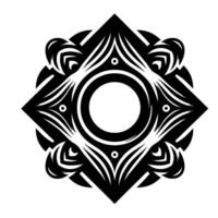 Symmetrical Black and White Geometric Mandala Featuring a Central Circle, Surrounded by Ornate, Flowing Lines and Decorative Elements, on a White Background. vector