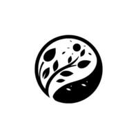 Yin Yang Symbol with Tree and Sun A Minimalist Black and White Illustration of Balance, Nature, and Harmony. vector