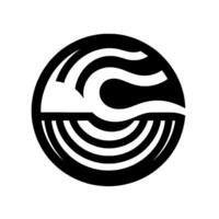 Abstract black and white within a circle, featuring curved and linear elements suggesting a stylized landscape. vector