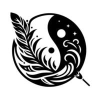 Symbolic YinYang A Fusion of Feather, Celestial Elements and Flowing Patterns, Expressing Balance. vector