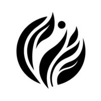 A minimalist, highcontrast featuring a stylized, abstract leaf within a circular form, contrasted against a pristine white backdrop. vector