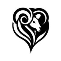 A stylized, monochromatic of a rams head and horns, shaped like a shield, with a minimalist and modern , exuding elegance. vector