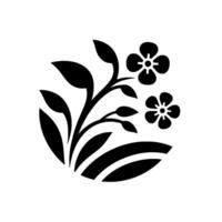 Stylized Black Floral Composition on White Background Simplified Blossom and Foliage with Curved Base, Minimalist Aesthetic vector