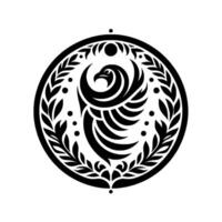 Emblem of Majestic Eagle in Circular Laurel Wreath, Black Ink, Minimalist , Symbolic of Power Grace. vector