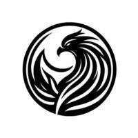 A bold, minimalist black and white circular featuring a stylized eagle, comprised of flowing lines, symbolizing strength and freedom. vector