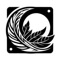 Intricate Black and White Composition Stylized Feathers and Leaves Within a Square Frame, Modern Abstract . vector