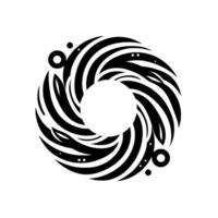 Abstract Black and White Swirling Vortex Composition with Concentric Circle Core, Accented by Dot and Ring Elements. vector