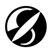 A bold, monochrome composition features a stylized, abstract symbol within a circle, composed of intersecting white and black geometric shapes, evoking a sense of modern minimalism and balance vector