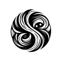 Intricate Black and White Abstract Circular with Flowing Lines, Dots, and Halftone Texture on White Background. vector
