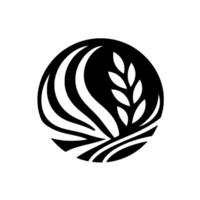 Monochromatic Emblem Circular with wheat stalk, stylized flowing elements and land contours, representing growth and harvest. vector