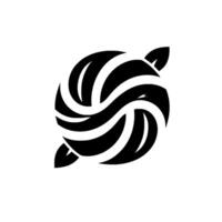 Abstract Black and White Orb Composition Featuring Intertwined Ribbonlike Shapes with Leaflike Accentuation on a White Background. vector