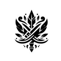 Intricate Black and White Emblem Stylized Leaf with Geometric Organic Fusion on White Background, Evoking a Sense of Balance vector