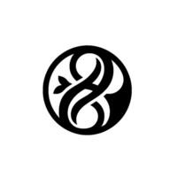 A symmetrical, intricate black and white of flowing curves and negative space, enclosed within a circular frame, suggesting balance and elegance. vector