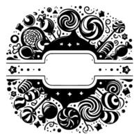 Whimsical Black and White Candy Medley A Circular Illustration with Customizable Center Space. vector